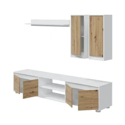 Parete attrezzata Astulo, 200x40h114 cm, Bianco e Rovere<Dmora Flash Sale