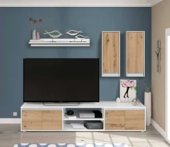 Parete attrezzata Astulo, 200x40h114 cm, Bianco e Rovere<Dmora Flash Sale