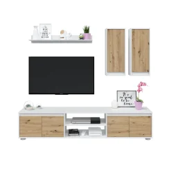 Parete attrezzata Astulo, 200x40h114 cm, Bianco e Rovere<Dmora Flash Sale