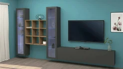 Parete attrezzata Atella, cm 350x30h180, Antracite e Acero<Dmora Cheap