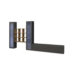 Parete attrezzata Atella, cm 350x30h180, Antracite e Acero<Dmora Cheap