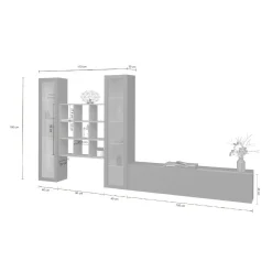 Parete attrezzata Atella, cm 350x30h180, Antracite e Acero<Dmora Cheap