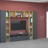 Parete attrezzata Austis, cm 270x35h210, Antracite e Rovere<Dmora Online