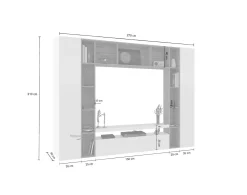 Parete attrezzata Austis, cm 270x35h210, Bianco lucido e Rovere<Dmora Fashion