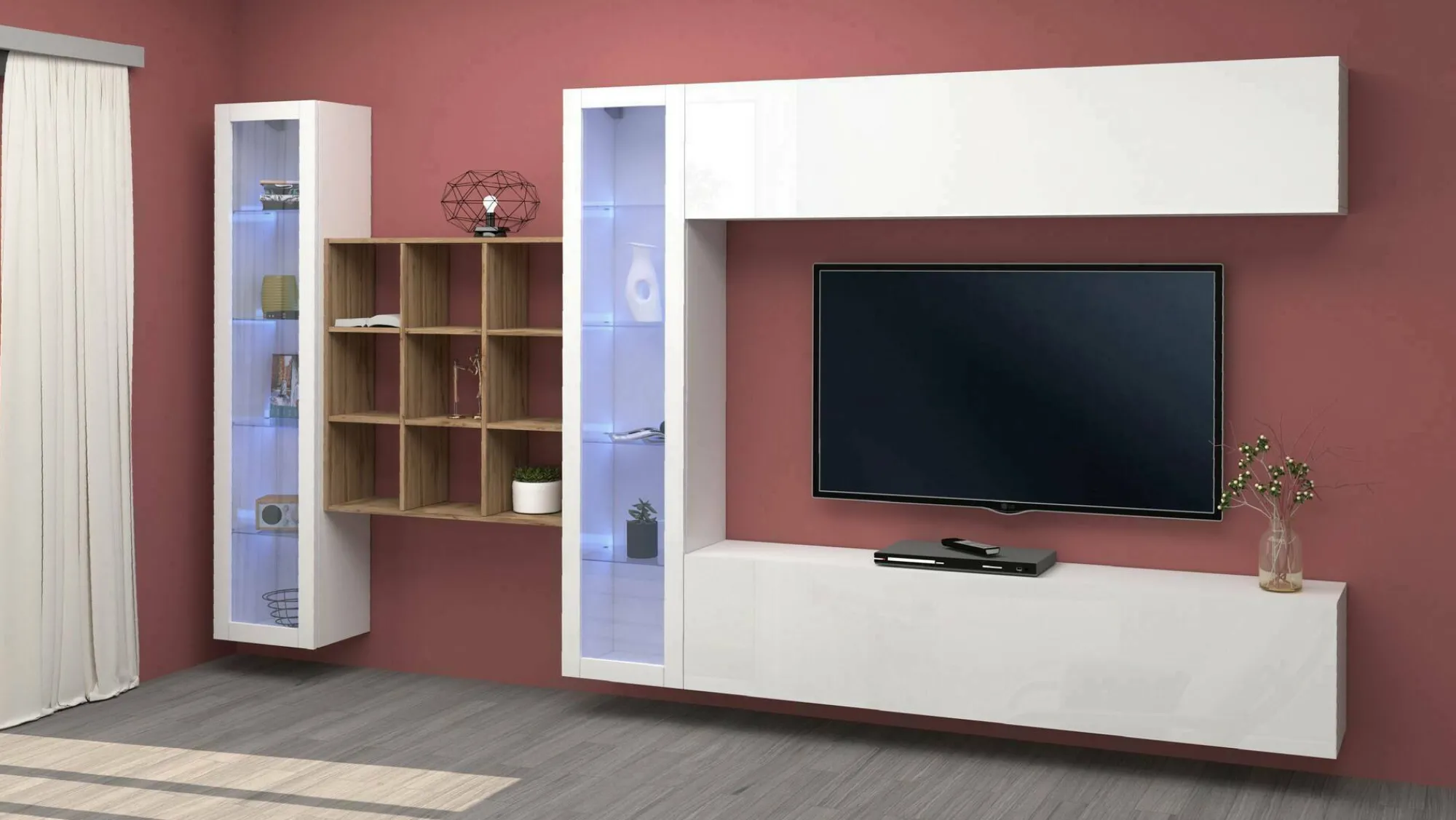 Parete attrezzata Avella, cm 350x30h180,<Dmora Discount