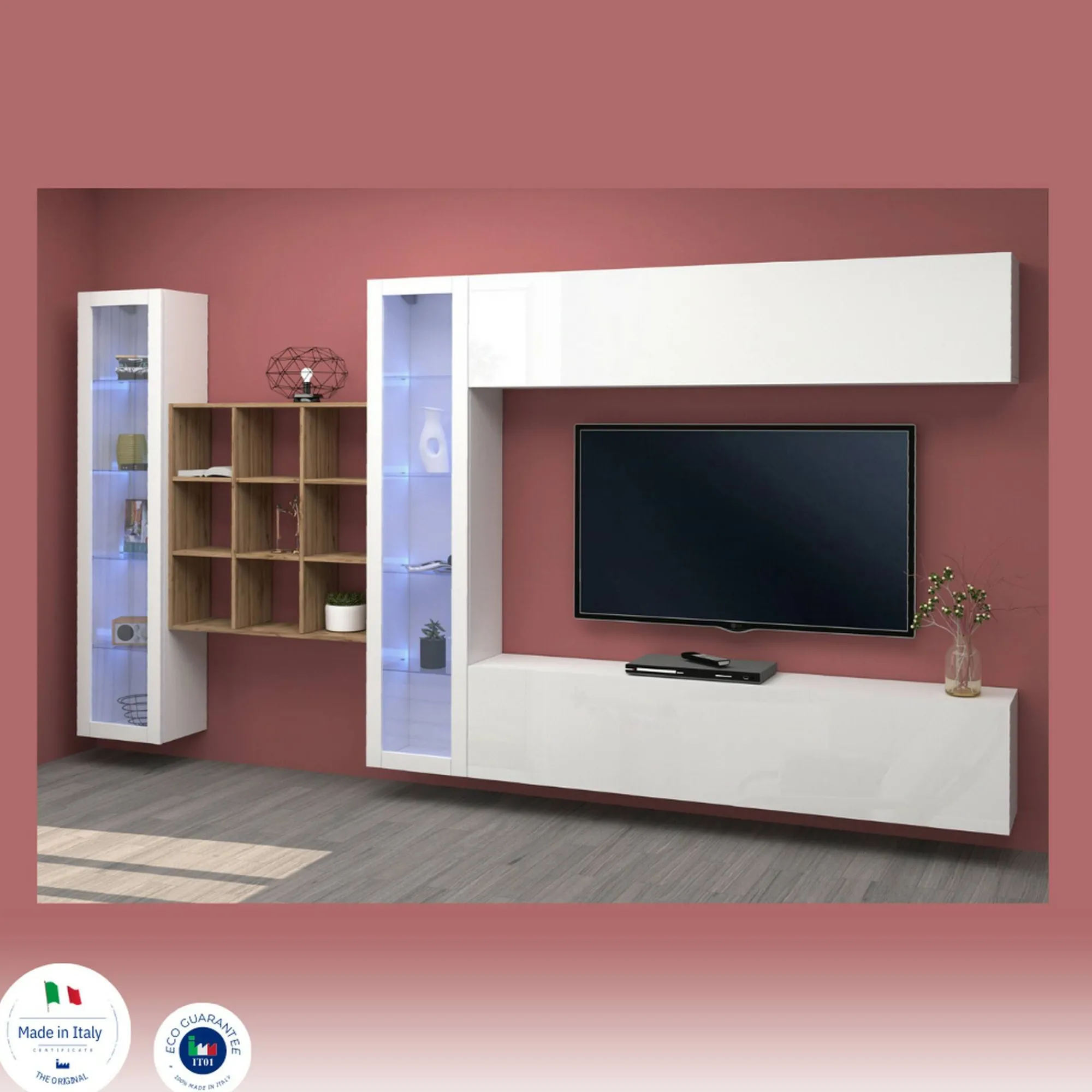 Parete attrezzata Avella, cm 350x30h180,<Dmora Discount