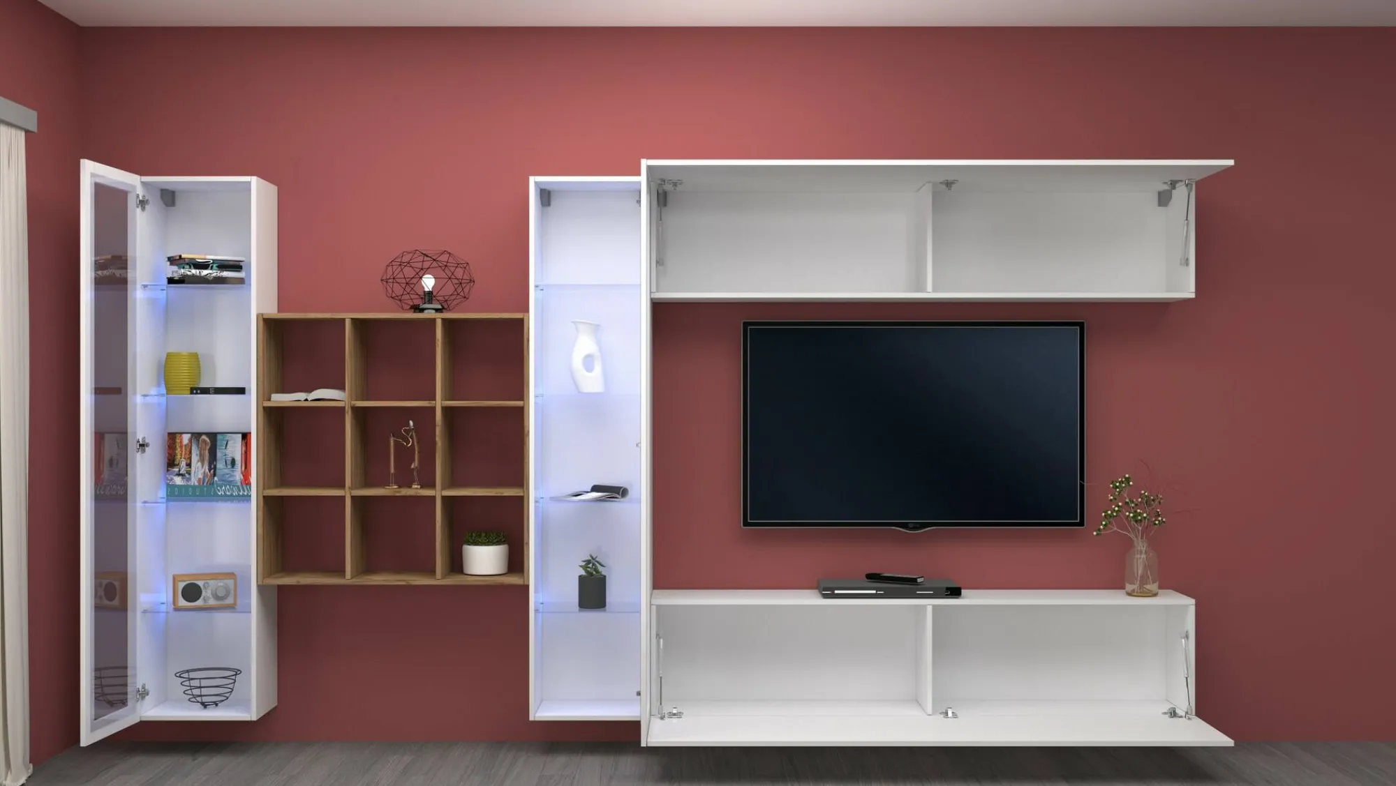 Parete attrezzata Avella, cm 350x30h180,<Dmora Discount