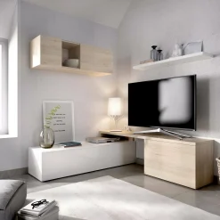 Parete attrezzata Axayazala, 201x41h180 cm, Bianco e Rovere<Dmora Sale