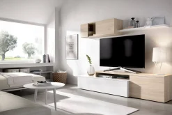 Parete attrezzata Axayazala, 201x41h180 cm, Bianco e Rovere<Dmora Sale