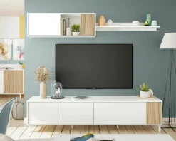 Parete attrezzata Banari, 200x40h47 cm, Bianco e Rovere<Dmora Flash Sale