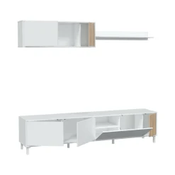 Parete attrezzata Banari, 200x40h47 cm, Bianco e Rovere<Dmora Flash Sale
