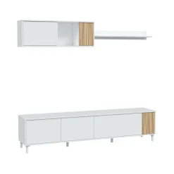 Parete attrezzata Banari, 200x40h47 cm, Bianco e Rovere<Dmora Flash Sale