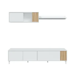 Parete attrezzata Banari, 200x40h47 cm, Bianco e Rovere<Dmora Flash Sale