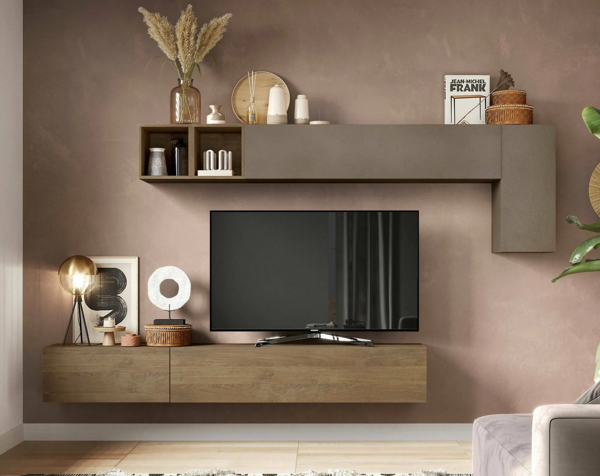 Parete attrezzata Barumini, 276x30 h180 cm, Bronzo e Noce<Dmora Best