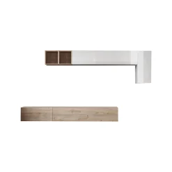 Parete attrezzata Barumini, 276x30 h180 cm, Bianco lucido e Rovere<Dmora Store