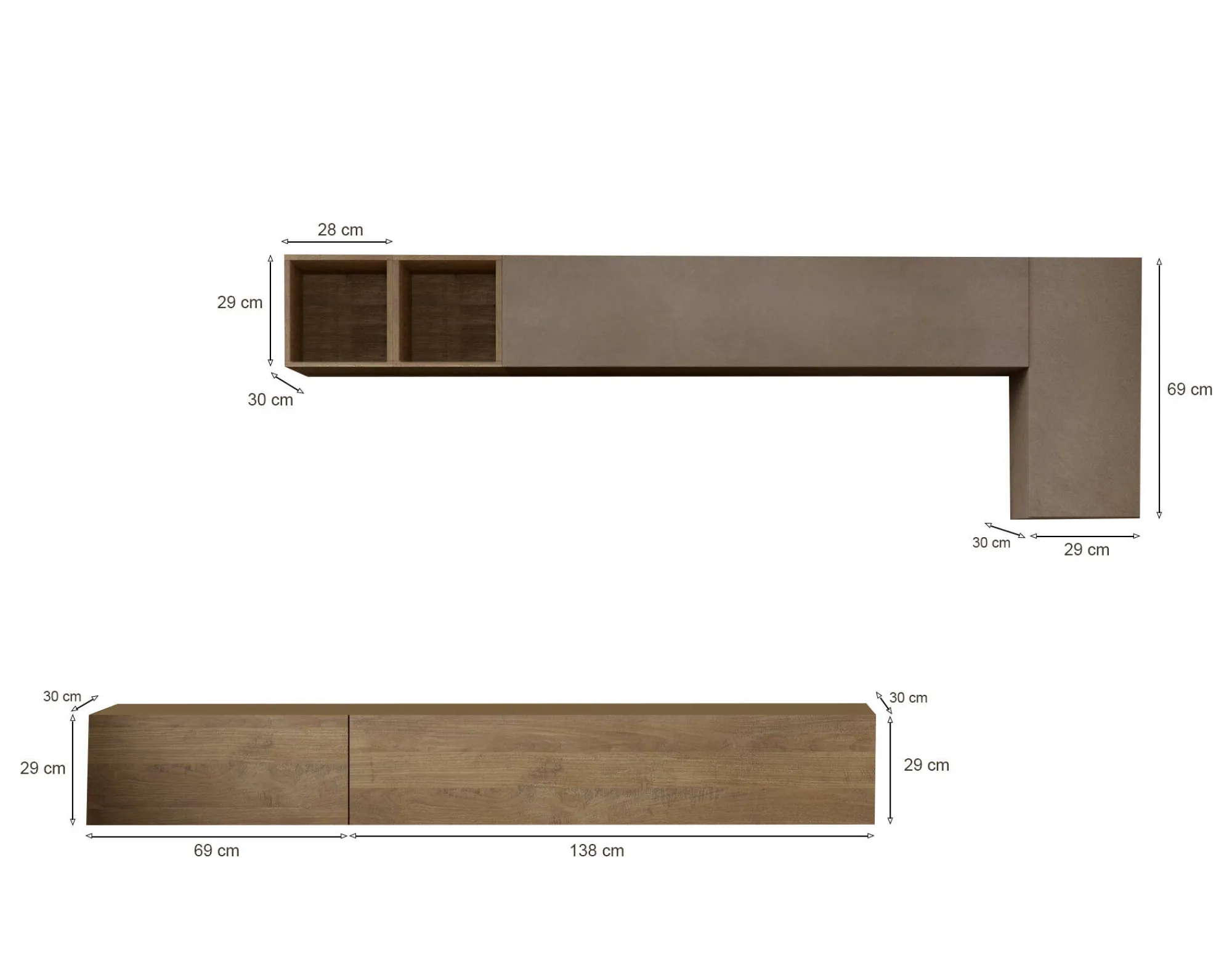 Parete attrezzata Barumini, 276x30 h180 cm, Bronzo e Noce<Dmora Best