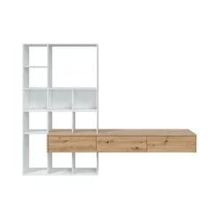 Parete attrezzata Bellusco, 226x28h173 cm, Bianco e Rovere Nodi<Dmora Best Sale