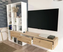 Parete attrezzata Bellusco, 226x28h173 cm, Bianco e Rovere Nodi<Dmora Best Sale