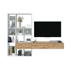 Parete attrezzata Bellusco, 226x28h173 cm, Bianco e Rovere Nodi<Dmora Best Sale