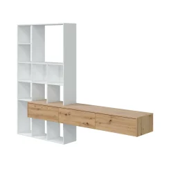 Parete attrezzata Bellusco, 226x28h173 cm, Bianco e Rovere Nodi<Dmora Best Sale