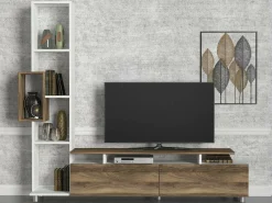 Parete attrezzata Biskek, 160x30 h167 cm, Bianco e Noce<Dmora Clearance