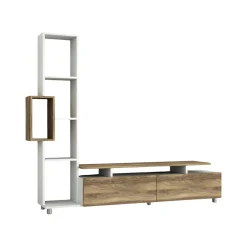 Parete attrezzata Biskek, 160x30 h167 cm, Bianco e Noce<Dmora Clearance