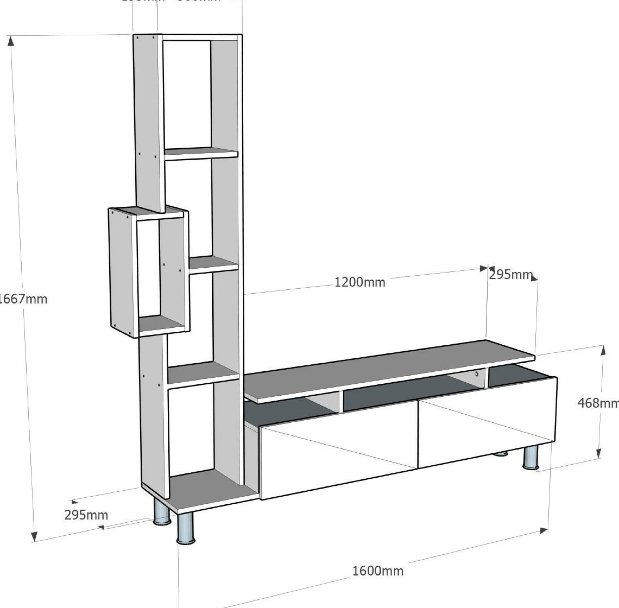 Parete attrezzata Biskek, 160x30 h167 cm, Bianco e Noce<Dmora Clearance