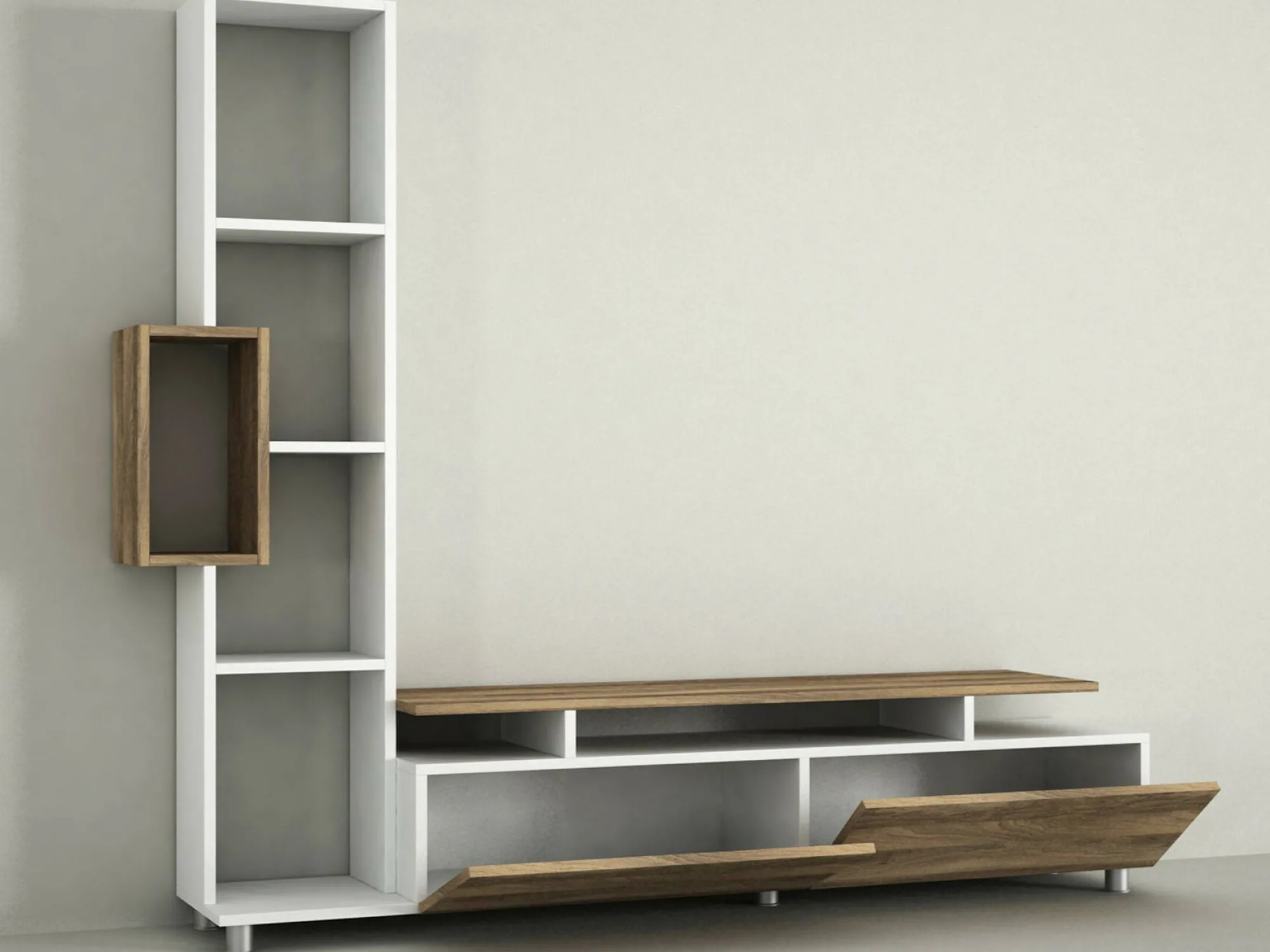Parete attrezzata Biskek, 160x30 h167 cm, Bianco e Noce<Dmora Clearance