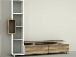 Parete attrezzata Biskek, 160x30 h167 cm, Bianco e Noce<Dmora Clearance
