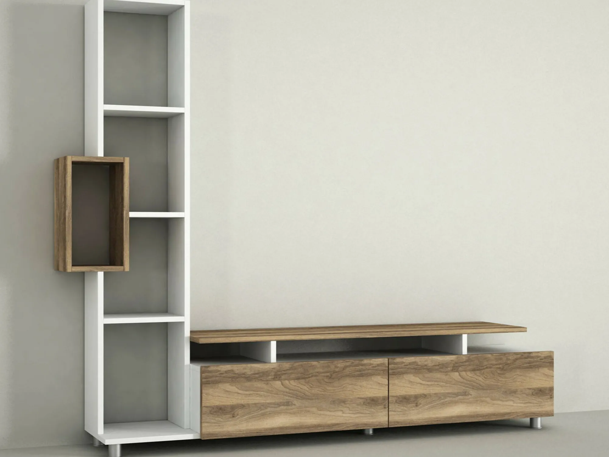 Parete attrezzata Biskek, 160x30 h167 cm, Bianco e Noce<Dmora Clearance