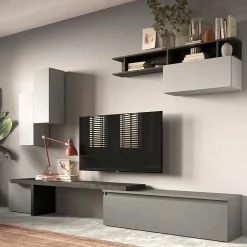 Parete attrezzata Chris, 290x40 h210 cm, Ardesia e Grigio<Dmora Shop