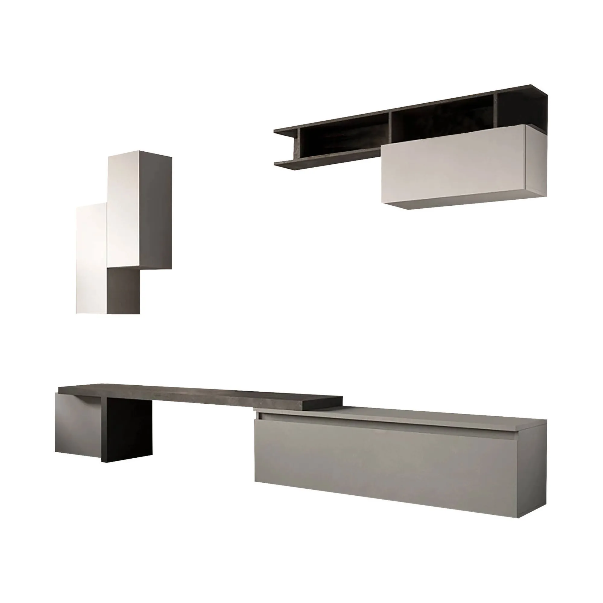 Parete attrezzata Chris, 290x40 h210 cm, Ardesia e Grigio<Dmora Shop
