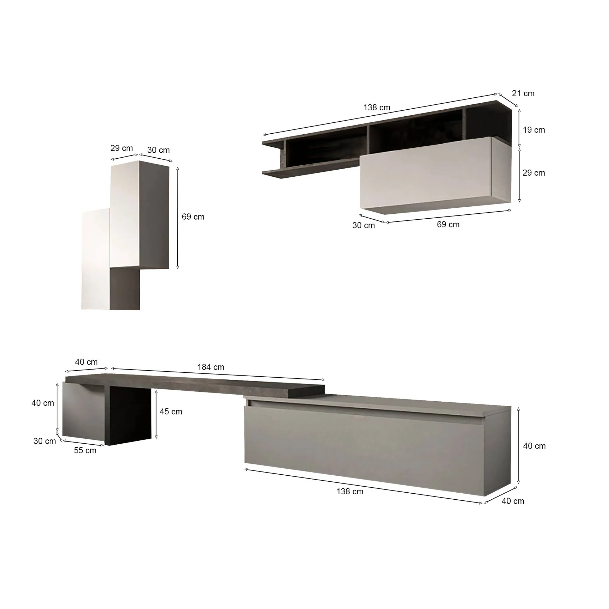 Parete attrezzata Chris, 290x40 h210 cm, Ardesia e Grigio<Dmora Shop