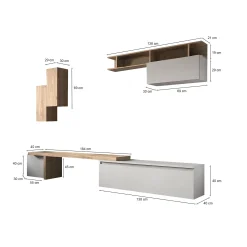 Parete attrezzata Chris, 290x40 h210 cm, Rovere e Grigio chiaro<Dmora Sale