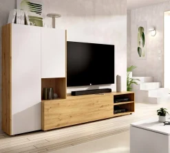 Parete attrezzata Daaquis, 227x40h141 cm, Rovere Nodi e Bianco<Dmora Shop