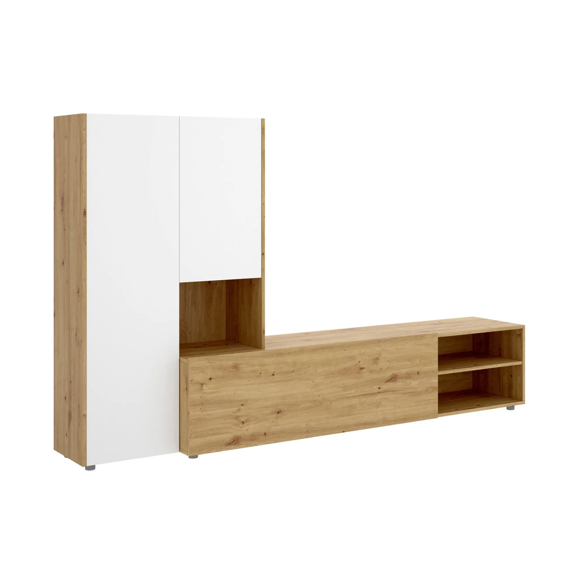 Parete attrezzata Daaquis, 227x40h141 cm, Rovere Nodi e Bianco<Dmora Shop