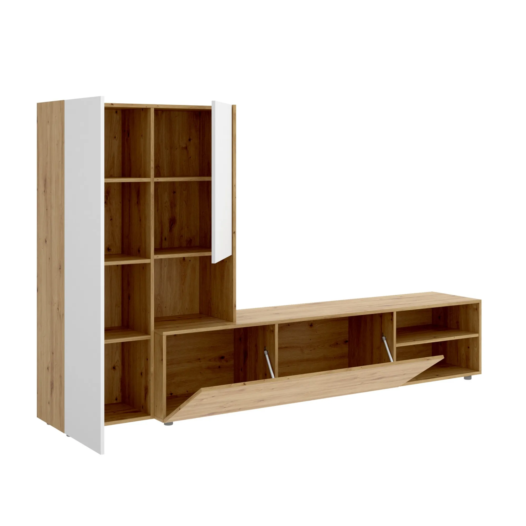 Parete attrezzata Daaquis, 227x40h141 cm, Rovere Nodi e Bianco<Dmora Shop