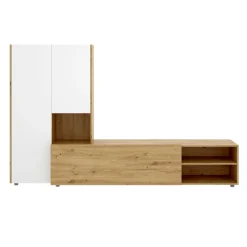 Parete attrezzata Daaquis, 227x40h141 cm, Rovere Nodi e Bianco<Dmora Shop