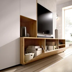 Parete attrezzata Daaquis, 227x40h141 cm, Rovere Nodi e Bianco<Dmora Shop