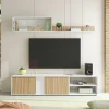 Parete attrezzata Daasmundse, 180x33h40 cm, Bianco e Rovere<Dmora Outlet