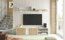 Parete attrezzata Daasmundse, 180x33h40 cm, Bianco e Rovere<Dmora Outlet