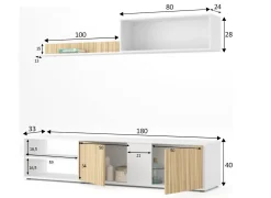 Parete attrezzata Daasmundse, 180x33h40 cm, Bianco e Rovere<Dmora Outlet