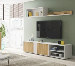 Parete attrezzata Daasmundse, 180x33h40 cm, Bianco e Rovere<Dmora Outlet