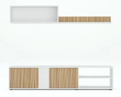 Parete attrezzata Daasmundse, 180x33h40 cm, Bianco e Rovere<Dmora Outlet