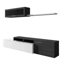 Parete attrezzata Dabarb, 200x41h44 cm, Grigio cenere e Bianco lucido<Dmora Sale