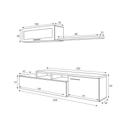 Parete attrezzata Dabarb, 200x41h44 cm, Grigio cenere e Bianco lucido<Dmora Sale
