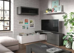 Parete attrezzata Dabarb, 200x41h44 cm, Grigio cenere e Bianco lucido<Dmora Sale