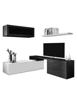 Parete attrezzata Dabarb, 200x41h44 cm, Grigio cenere e Bianco lucido<Dmora Sale