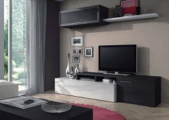Parete attrezzata Dabarb, 200x41h44 cm, Grigio cenere e Bianco lucido<Dmora Sale