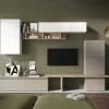 Parete attrezzata Dabdell, 290x40 h195 cm, Bianco lucido e Rovere<Dmora Cheap